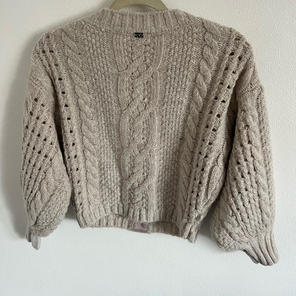 For Love & Lemons Amaryllis Cropped Cardigan in Wheat, size XS - Picture 2 of 6